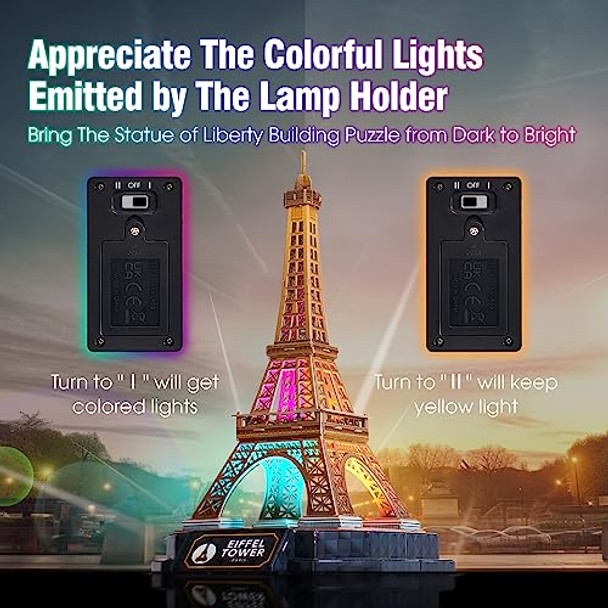 Cubicfun 3D Puzzle Led Eiffel Tower With Colorful Lights 3D Puzzles For Adults Model Kits Franch Building Crafts For Adults Brain Teaser Architecture Desk Puzzle S For Women Men