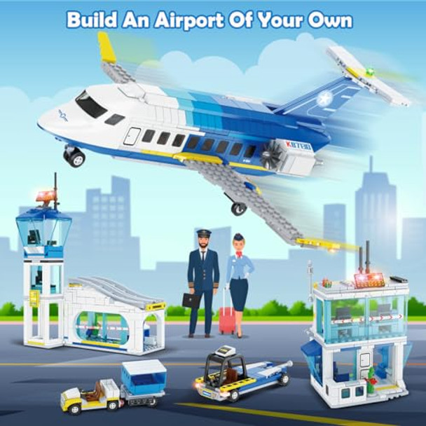 Cubimana City Passenger Airplane Building Set, 711 Pcs 3 In 1 Plane Building Blocks Kit With Airport Terminal, Radar Tower, Luggage Truck, Planes Model Toys For Boys Girls Kids 6 7 8 9+ Years Old