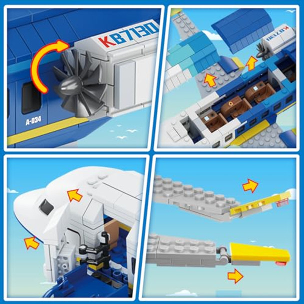 Cubimana City Passenger Airplane Building Set, 711 Pcs 3 In 1 Plane Building Blocks Kit With Airport Terminal, Radar Tower, Luggage Truck, Planes Model Toys For Boys Girls Kids 6 7 8 9+ Years Old