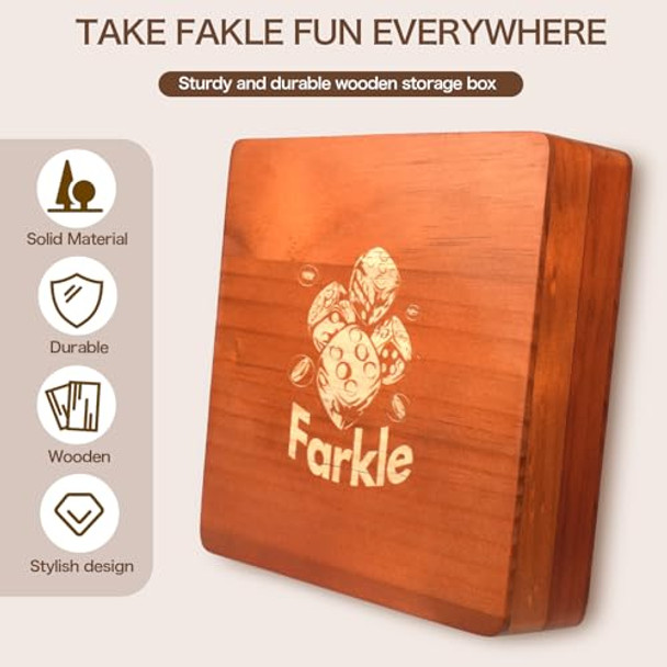 Demine Farkle Classic Dice Game Set – Wooden Dice Tray With Storage Case, 2 Sets Of Dice, Score Pad, Pen Holder & Built-In Scoring Guide – Family Game Night Or