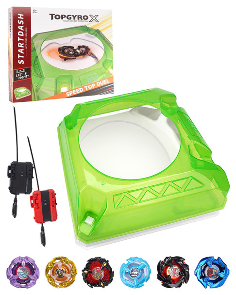 Dezawrty X Stadium Large Battle Set, 6 Spinning Tops, 2 Launchers And 1 Xtreme Arena With X-Celeration Rail, Blade Battling Game