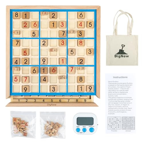 Dig Wooden Sudoku Board Game With Drawer, Equipped With 45 Small Chess Pieces For Thinking &200-Puzzles Sudoku, Brain Teaser Desktop Toys, Iq Game