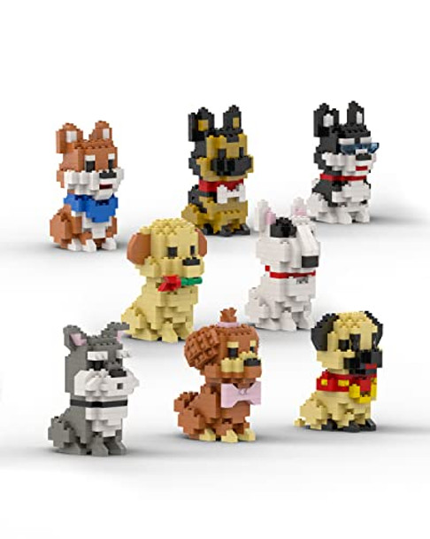 Dovob Micro Mini Blocks 8 In 1 Dogs Set, 1616 Pieces Bricks, 3D Puzzle Collection Animal Model Toys As For Adult Or Kids