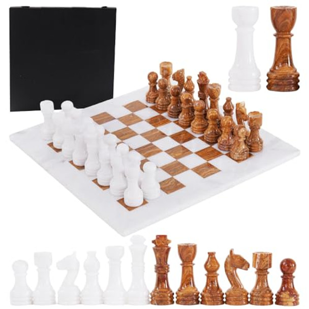 Earthen Crafts Marble Chess Set 15" Inches Handmade White And Red Board Games For Adults, Ideal Marble Chess Board Game Set & Chess Pieces For Home Decor