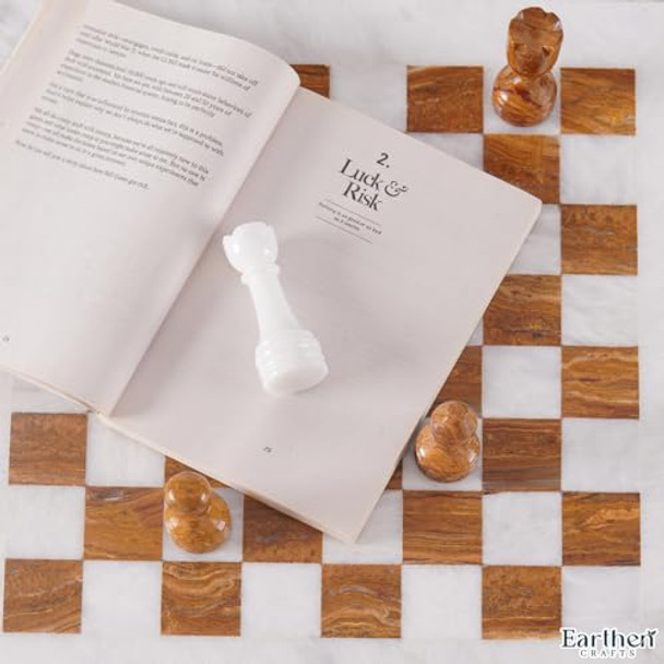 Earthen Crafts Marble Chess Set 15" Inches Handmade White And Red Board Games For Adults, Ideal Marble Chess Board Game Set & Chess Pieces For Home Decor