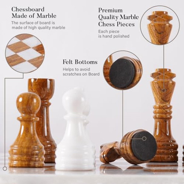 Earthen Crafts Marble Chess Set 15" Inches Handmade White And Red Board Games For Adults, Ideal Marble Chess Board Game Set & Chess Pieces For Home Decor