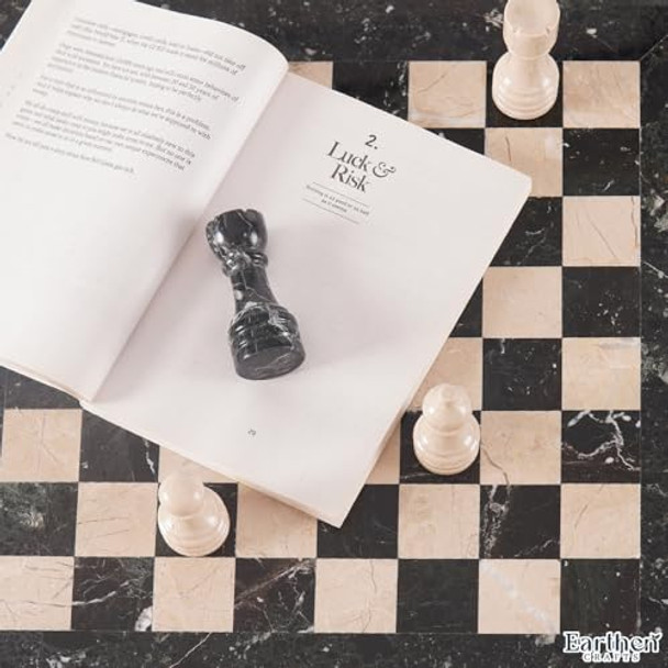 Earthen Crafts Marble Chess Set 15" Inches Handmade Black Zebra And Verona Board Games For Adults, Ideal Marble Chess Board Game Set & Chess Pieces For Home Decor