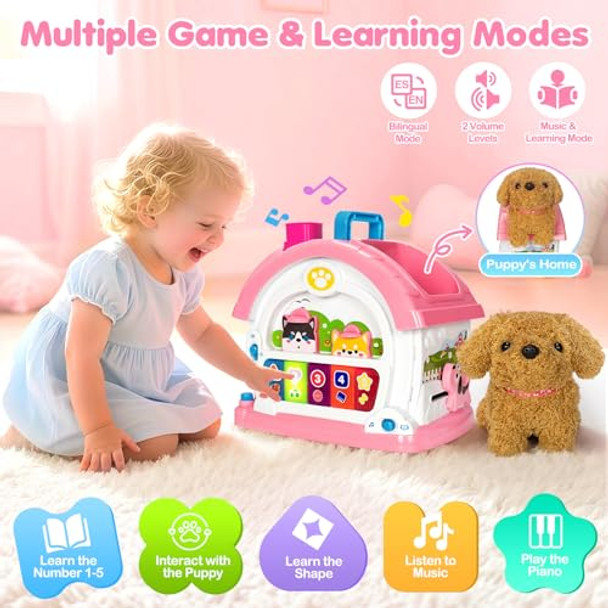 Ellinjan Montessori Toys For 1 2 3 Year Old Girl S, Baby Musical Toys 12-18 Months, 10 In 1 Bilingual Learning Toy With Sound Light, Pretend Toy With Plush Puppy, First Birthday For Toddlers Ellinjan Montessori Toys For 1 2 3 Year Old Girl S, Baby Musical Toys 12-18 Months, 10 In 1 Bilingual Learning Toy With Sound Light, Pretend Toy With Plush Puppy, First Birthday For Toddlers