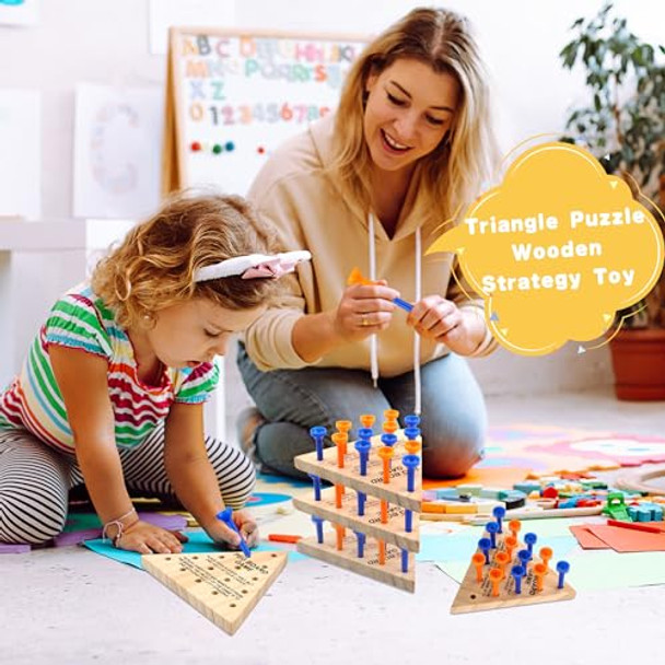 Feradny 54 Pack Wooden Triangle Peg Game Fun Peg Board Games Learning Puzzles Strategy Toy Family Wooden Educational Board Game For Teens Adults Travel Gathering