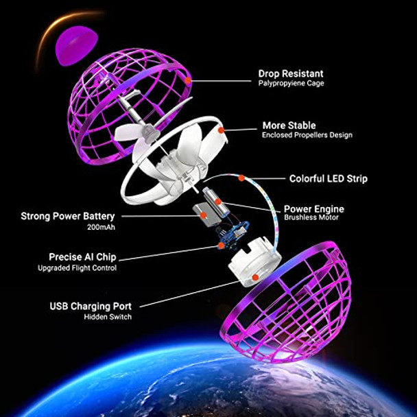 Flashbee Galaxy Ball Flying Orb Ball: Cosmic Boomerang Ball Hover Orbs - Fly Orbi Pro Galactic Fidget Spinner - Floating Mini Orb Drone Ball Toy D