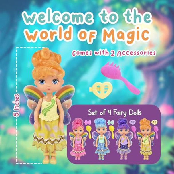 Forest & Twelfth Set Of 4 Mini Fairy Figures – 5.75” Cute Princess Toys With Wings & Hair Accessories, Magical Fantasy Set For Girls Ages 3+, Small Pretend Play Characters & Pack