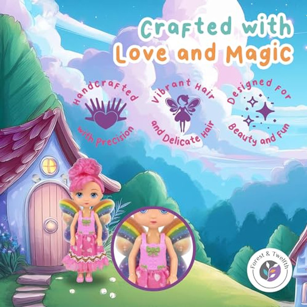 Forest & Twelfth Set Of 4 Mini Fairy Figures – 5.75” Cute Princess Toys With Wings & Hair Accessories, Magical Fantasy Set For Girls Ages 3+, Small Pretend Play Characters & Pack