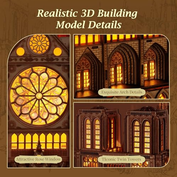 Funpola Led 3D Wood Puzzle - Notre Dame De Paris Architecture Model-Night Edition With Led Lighting- Diy Building Model Craft Kit, Architecture Building Set Funpola Led 3D Wood Puzzle - Notre Dame De Paris Architecture Model-Night Edition With Led Lighting- Diy Building Model Craft Kit, Architecture Building Set