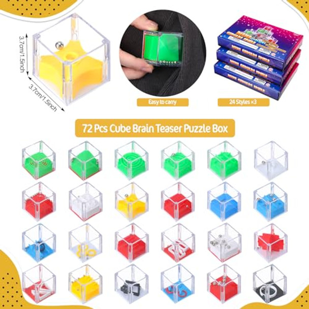 Gemscream 72 Pcs Mini Teaser Puzzle Maze Cubes 1.5 Inch 3D Balance Brain Puzzle Cube Iq Party Favor Games For Stocking Stuffers, Goodie Bag Filler, Birthday Party Toys Educational For Kids