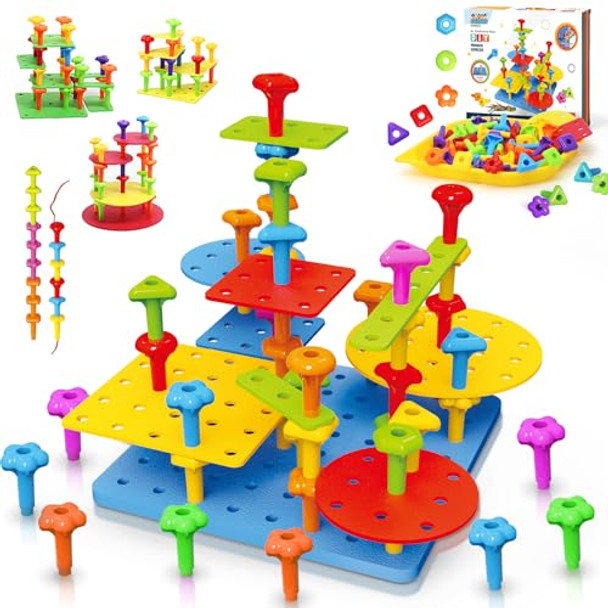 Ggiibro Peg Board Toy Set 73Pcs Diy Building Stacking Toys For Kids 3-6 Years Old,Stem Educational Kids Toy For Brain Development,Montessori Sensory Toys, Various Foam Board Plastic Lacing String Game Ggiibro Peg Board Toy Set 73Pcs Diy Building Stacking Toys For Kids 3-6 Years Old,Stem Educational Kids Toy For Brain Development,Montessori Sensory Toys, Various Foam Board Plastic Lacing String Game