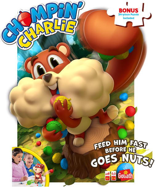 Goliath Chompin' Charlie Game - Feed The Squirrel Acorns And Race To Collect Them When They Scatter - Includes 24-Piece Puzzle By Goliath