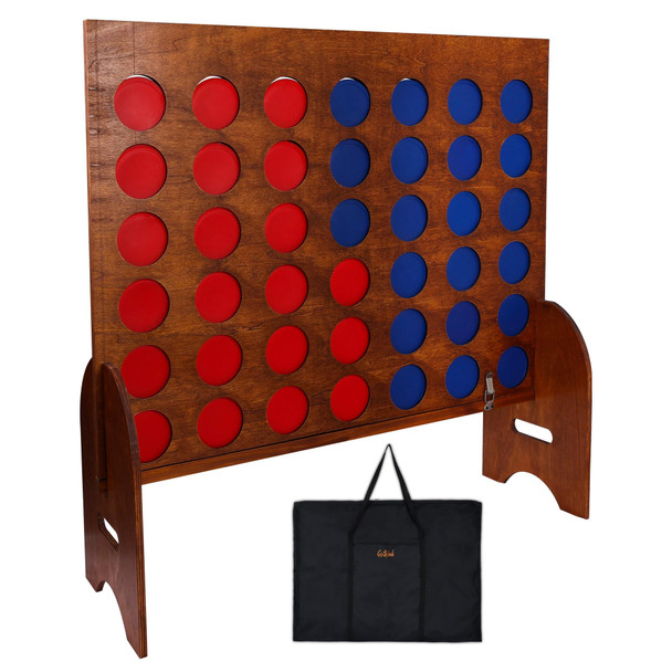 Gothink 3 Foot Giant Wooden 4 In A Row Game With Carrying Bag, Connect The 4 Discs Of Same Colour In A Row Game For Outdoor School Field Day