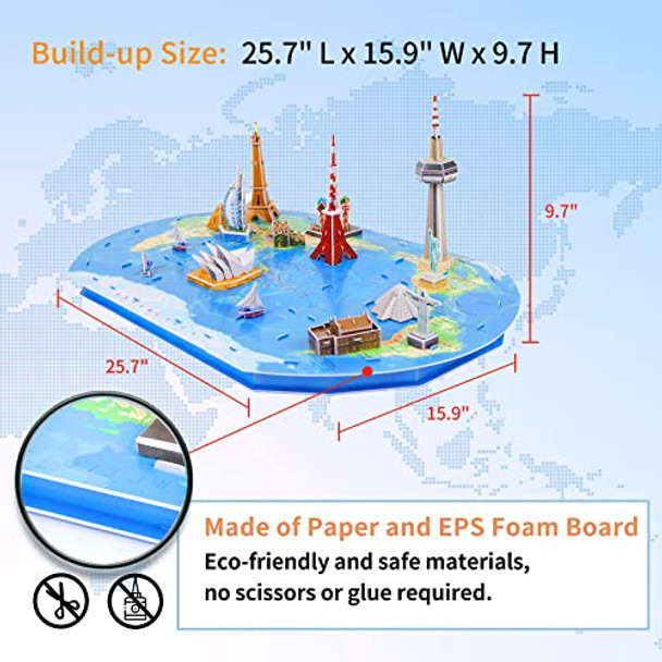 Hallisun 3D Puzzles For Adults Kids, World Map And St. Basil'S Cathedral City Architecture Building Model Kit, 3-D Puzzle Diy Craft Kits Stem Assembly Toys S For Boys Girls 10-12-14 Home Decor