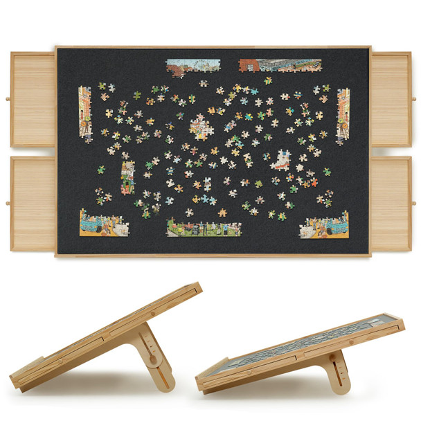 Hallybee 1500 Pieces Felt Puzzle Board With 4 Drawers, Cover, 2 In 1 Puzzle Table With Adjustable Tilting Stand, Portable Jigsaw Wood Table With Felt Top 34" W X 26" D Hallybee 1500 Pieces Felt Puzzle Board With 4 Drawers, Cover, 2 In 1 Puzzle Table With Adjustable Tilting Stand, Portable Jigsaw Wood Table With Felt Top 34" W X 26" D