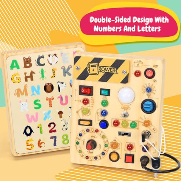 Harvow Harvow Busy Board With Led Light Switches, Montessori Toys For 1 2 3 Years Old, Toddlers Wooden Toy Sensory Activity Board, Travel Toys For 1+ Year Old Boy & Girl Birthday Harvow Harvow Busy Board With Led Light Switches, Montessori Toys For 1 2 3 Years Old, Toddlers Wooden Toy Sensory Activity Board, Travel Toys For 1+ Year Old Boy & Girl Birthday