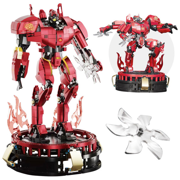 High Godo Storm Mech Building Blocks Set For Adults，Red Armor Robot Model Building Kit With Weapons And Flame Shape Base, 1742 Pieces Hard Core Collectible S For Movie Fans Man Boys