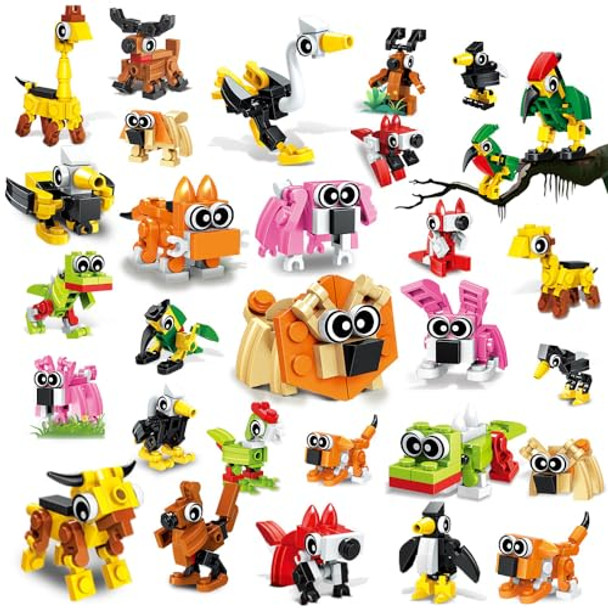 Hogokids 60 Kinds Party Favors For Kids, 20 Pack 3-In-1 Animals Building Block Toy Sets For Goodie Bags Stocking Stuffer Classroom Prizes Birthday Christmas Easter S For Boys Girls Ages 6-12+