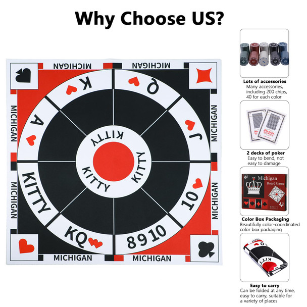 Horow 23.6 Inches Tripoley Game Tripoli Board Game Anti-Slip Mat,Combination Of Michigan Rummy, Hearts And Poker,200 Pokers,2 Boxes Of Cards,1 Storage Bag