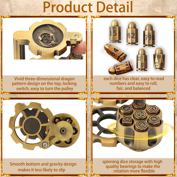 Ifcow Ifcow Metal Polyhedral Bullet Dice Set 7 Metal Bullet Shape Dice Spinning Revolver Cylinder Dice Holder, For Trpg Board Games Tabletop Games Ifcow Ifcow Metal Polyhedral Bullet Dice Set 7 Metal Bullet Shape Dice Spinning Revolver Cylinder Dice Holder, For Trpg Board Games Tabletop Games