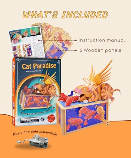 Ilo Iló 3D Puzzles For Adults, Diy Mechanical Wooden Puzzle Model Kit For Adults & Teens, Building Sets For Kids 14+, Music Box Not Included, Stem Toys Brainteaser, Unique , Decor, Cat'S Paradise