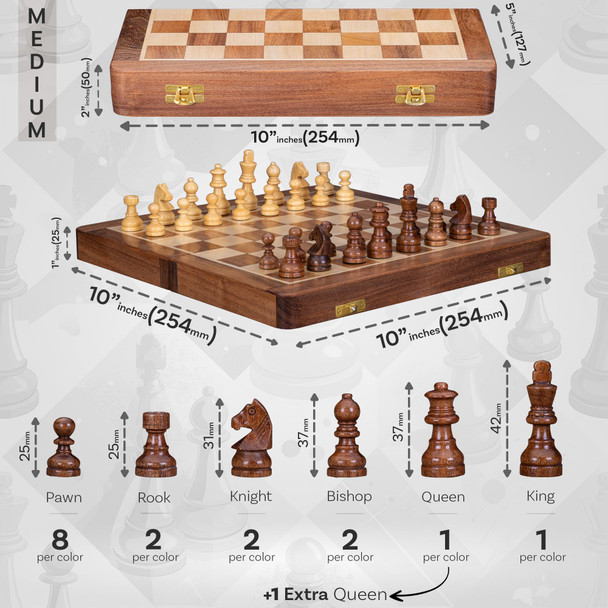 Intaj 12" Large Wooden Chess Set - Handcrafted Chess Board Game With Magnetic Pieces & Storage - Deluxe Folding Board For Kids & Adults - Premium Acacia Wood Set For Home Decor, Coffee Table &