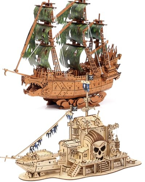 Jigtoy 3D Wooden Puzzles For Adults - Pirate Ship Model Kit,3D Wooden Flying Dutchman Pirate Ship Puzzle Jigtoy 3D Wooden Puzzles For Adults - Pirate Ship Model Kit,3D Wooden Flying Dutchman Pirate Ship Puzzle