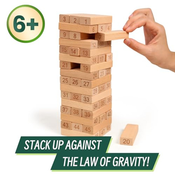 Jovi-Mindly ＆Notchies 46 Pieces Wood Block Board Games Stacking Tower Game Ages 6+ 1 Or More Players Party Games For Kids Family Games