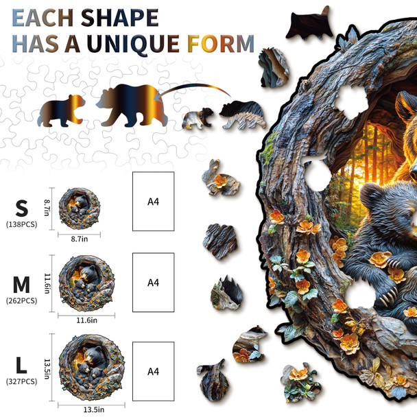 Kaayeewood Puzzle 3D Visual Child Black Bear-Xl Unique Shape Advanced Wood Puzzle For Adults,Holiday Birthday ,Craft Kit