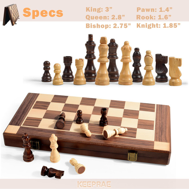 Keeprae 15” Magnetic Wooden Chess Set With Removable Chess Piece Case, Keeprae Folding Travel Chess Board Game For Adults & Kids, Tournament & Beginner