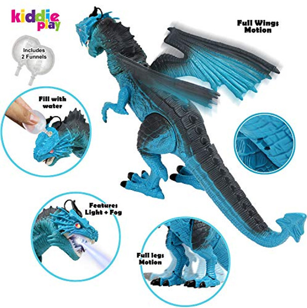 Kiddie Play Remote Control Dinosaur Toys Led Light Up Walking Dragon Roaring And Spraying Smoke Realistic T Rex Dinosaur Toys For Boys And Girls 3-12 Years