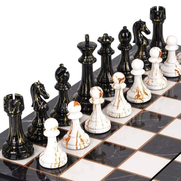 Kvintes 15" Large Chess Set For Adults With Weighted Acrylic Chess Pieces 3.5" King & Portable Folding Marbling Wooden Chess Board Travel Chess Sets Family Board Game – Elegant Classic Chess Game Kvintes 15" Large Chess Set For Adults With Weighted Acrylic Chess Pieces 3.5" King & Portable Folding Marbling Wooden Chess Board Travel Chess Sets Family Board Game – Elegant Classic Chess Game