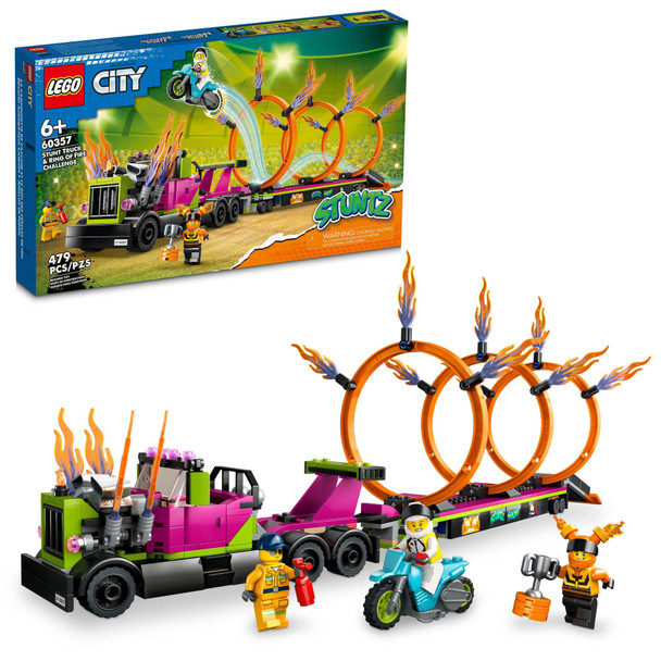 Lego City Stuntz Stunt Truck & Ring Of Fire Challenge 60357 With Flywheel-Powered Motorcycle Toy And Minifigures, Fun For Kids Ages 6 Plus, Set