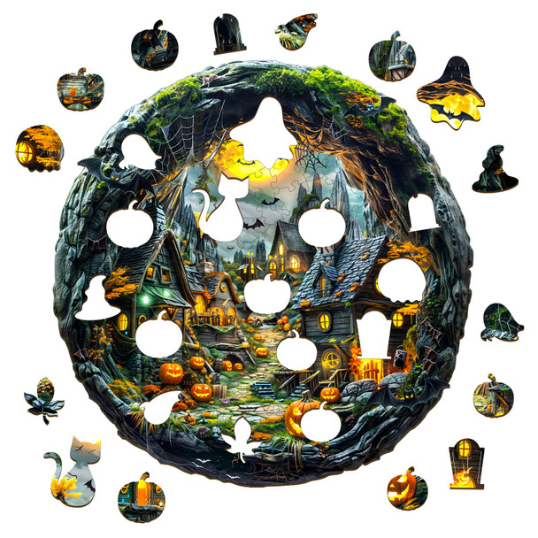 Lilcubics Wooden Puzzles For Adults, 3D Halloween Night Wooden Jigsaw Puzzle Unique Shape Puzzles, Birthday S For Friends, Interesting Home Decoration(L, 290Pcs, 13.4 13.2In)