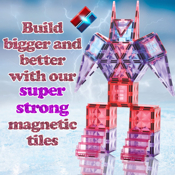 Little Pi Little Pi 104Pcs Frozen Princess Castle Magnetic Tiles Building Blocks - 3D Diamond Blocks, Stem Educational Toddler Toys For Pretend Play, 4 Year Old Girl Birthday S Kids Ages 3 5 6 7 8 - Pink