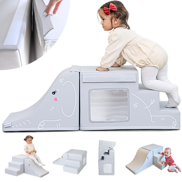 Loraia Non-Toxic Foam Climbing Blocks For Toddlers -Large Vegan Leather Baby Climbing Blocks - High-End Soft Play Set W/Top Fasteners & Baby Slide - Climbing Toys For Toddlers 1-3 Inside (Light Grey) Loraia Non-Toxic Foam Climbing Blocks For Toddlers -Large Vegan Leather Baby Climbing Blocks - High-End Soft Play Set W/Top Fasteners & Baby Slide - Climbing Toys For Toddlers 1-3 Inside (Light Grey)