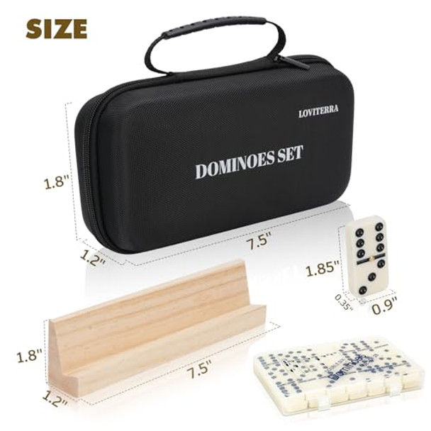 Loviterra Double 6 Dominos Set For Adults, Durable 28 Tiles Dominos With 4 Wooden Racks And Carrying Case,Classic Board Games,Portable Travel Game