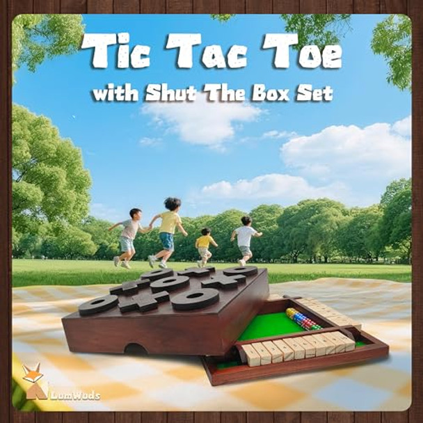 Lumwuds Wooden Tic Tac Toe Game & Shut The Box Game Set, Ideal For Family Game Nights, Kids Activities, And Coffee Table Decor (8.6 Inch) Lumwuds Wooden Tic Tac Toe Game & Shut The Box Game Set, Ideal For Family Game Nights, Kids Activities, And Coffee Table Decor (8.6 Inch)