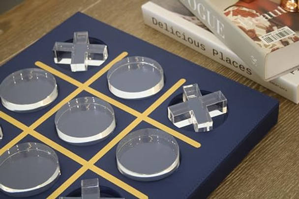 Luxland Home Modern Tic Tac Toe For Home Decoration, Tic Tac Toe Game With Blue Leather And Acrylic Pieces, Decorative Tic Tac Toe, Table Top Decoration, Housewarming Luxland Home Modern Tic Tac Toe For Home Decoration, Tic Tac Toe Game With Blue Leather And Acrylic Pieces, Decorative Tic Tac Toe, Table Top Decoration, Housewarming