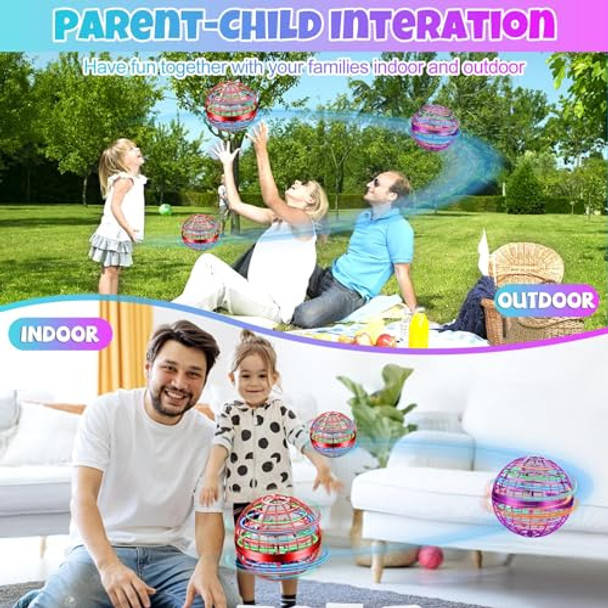 M&Hong 2 Pack Flying Orb Ball Toy Flying Space Orb Magic Flying Ball Toy, 360° Rotating Hover Ball Cool Toy, Flying Spinner Toys Space Boomerang Ball With Led Lights For Kids Adult Birthday (Red+Purple)