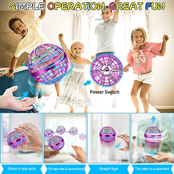 M&Hong Flying Orb Ball For Kids Adults, Hand Controlled Boomerang Ball, Soaring Flying Spinner Mini Drone, Hover Flying Ball Toy With Led Lights, Drone Ball Endless Tricks S For Boys Girls