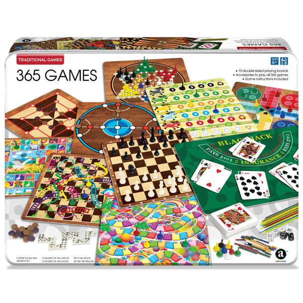 Merchant Ambassador 365 Games - Traditional Strategy Board & Card Games, Tin Storage Container, Game For Each Day Of Year, Family, Ages 6+, 1-8 Players
