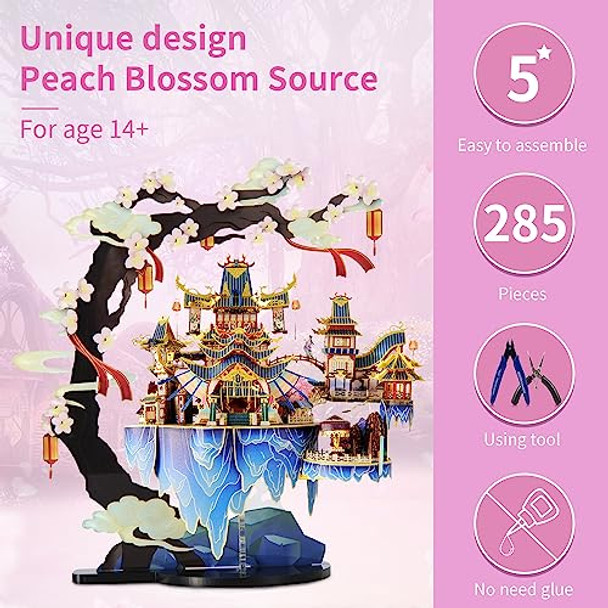 Microworld 3D Metal Puzzle, Peach Blossom Source Architecture Metal Model Kits, Diy Brain Teaser Challenge 3D Puzzles For Adults, Art Craft Buliding Home Decor