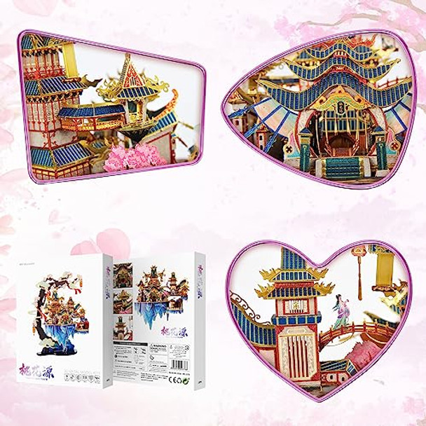 Microworld 3D Metal Puzzle, Peach Blossom Source Architecture Metal Model Kits, Diy Brain Teaser Challenge 3D Puzzles For Adults, Art Craft Buliding Home Decor