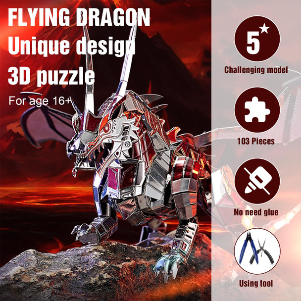 Microworld 3D Metal Puzzle, Mechanical Flying Dragon Metal Model Kits, Brain Teaser Diy Challenge 3D Puzzle For Adult Art Craft