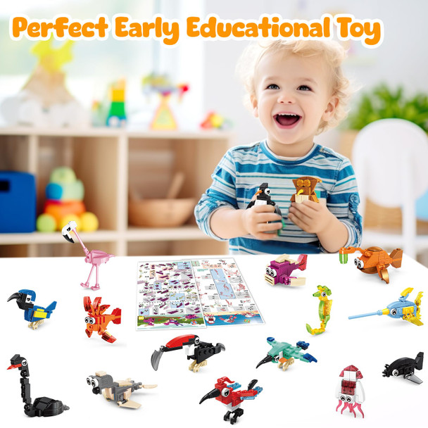 Moontoy 24 Pack Party Favors For Kids, 3-In-1 Mini Animals Building Blocks Sets For Easter, Birthday, Goodie Bag Stuffers, Classroom Prizes For Boys Girls Ages 3-12